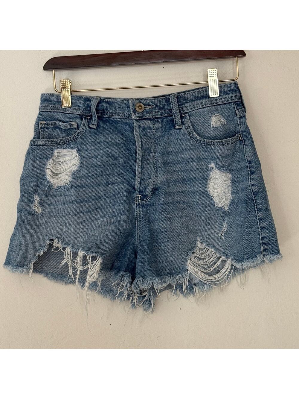 Hollister W27 Ultra High Rise Mom Shorts 3" Distressed Blue Denim